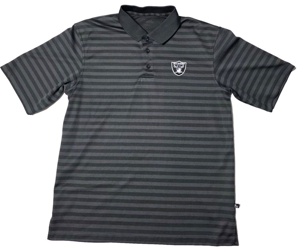 Oakland Raiders NFL Polo Shirt Men's Large Black /Gray Striped VF Imagewear